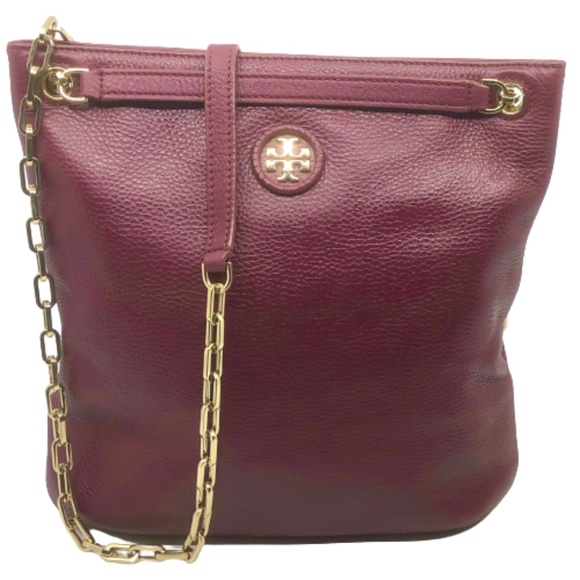 TORY BURCH~Swingpack Hobo~IMPERIAL GARNET LEATHER 2-WAY WHIPSTITCH CROSSBODY BAG - Picture 3 of 7